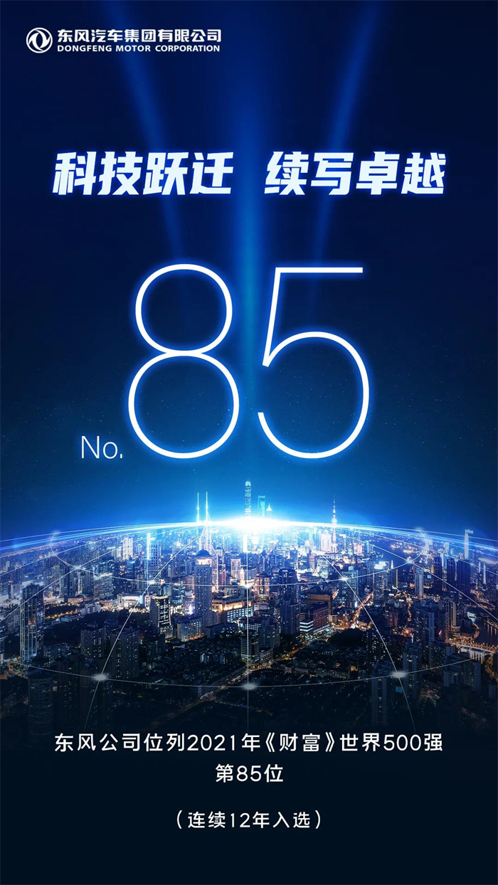 连续12年入选！2021世界500强东风位居第85位！