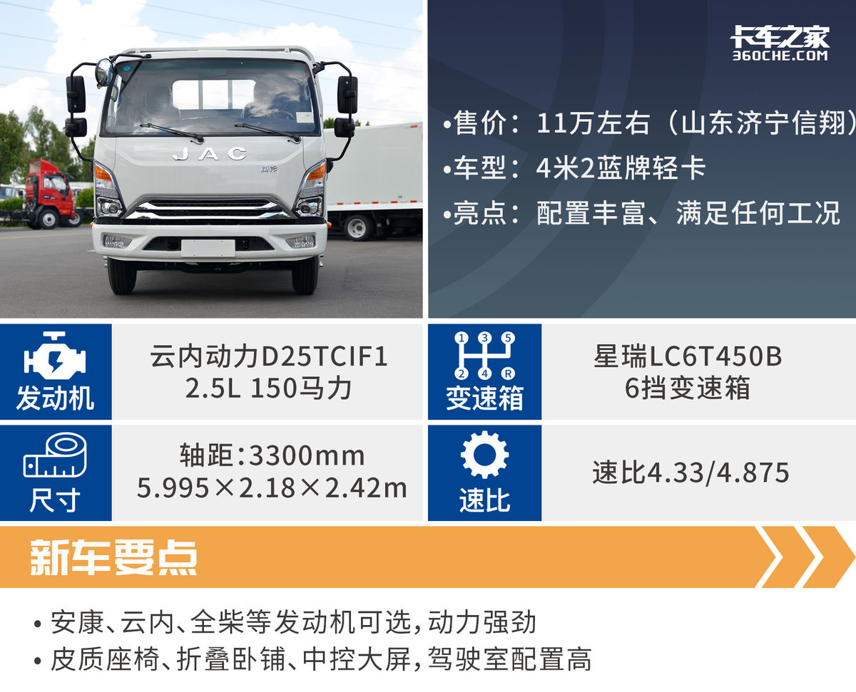 2.5排量+8挡箱 江淮康玲J6配置再升级！