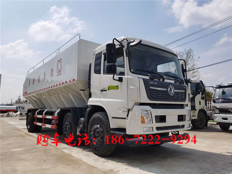 贵州东风天锦15吨散装饲料车，康明斯245马力饲料运输罐车价格